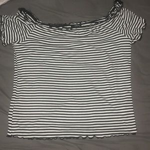 Black and White striped flare shirt.